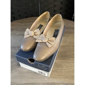 Vintage Women's Selby Pumps Shoes Sz 9 Taupe Kid w/Box Removable Bows Good Cond!